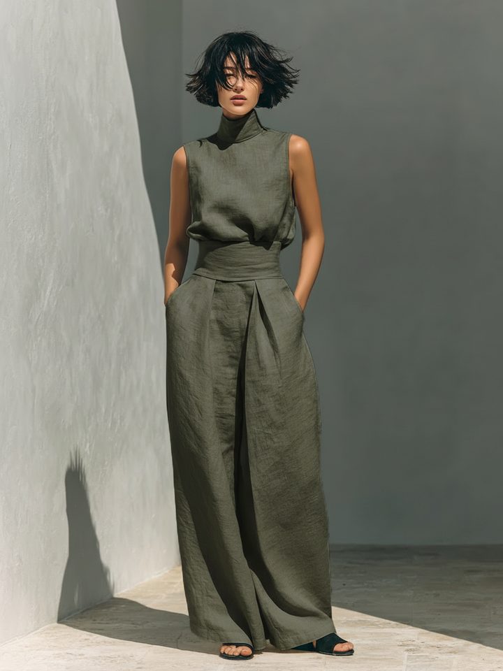 Elegantes Damen Set – Ärmelbluse und Weitgeschnittene Hose für Stilvolle Sommertage 2