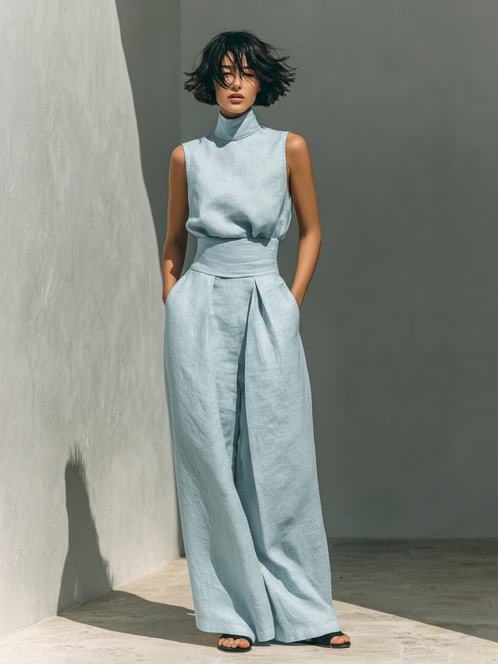 Elegantes Damen Set – Ärmelbluse und Weitgeschnittene Hose für Stilvolle Sommertage 3