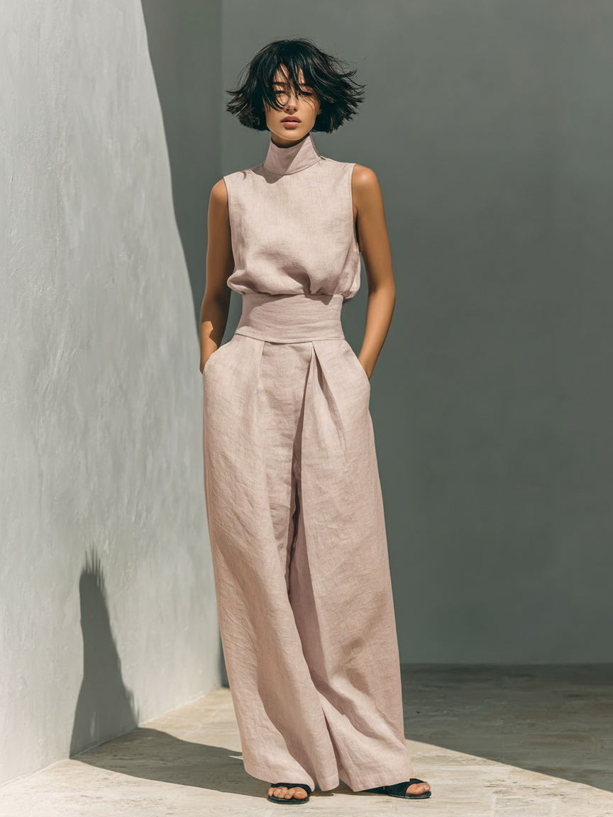 Elegantes Damen Set – Ärmelbluse und Weitgeschnittene Hose für Stilvolle Sommertage 4