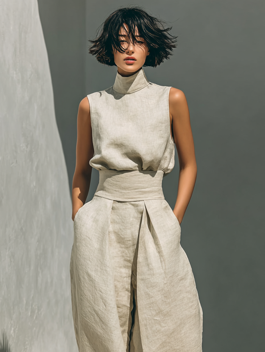 Elegantes Damen Set – Ärmelbluse und Weitgeschnittene Hose für Stilvolle Sommertage 5