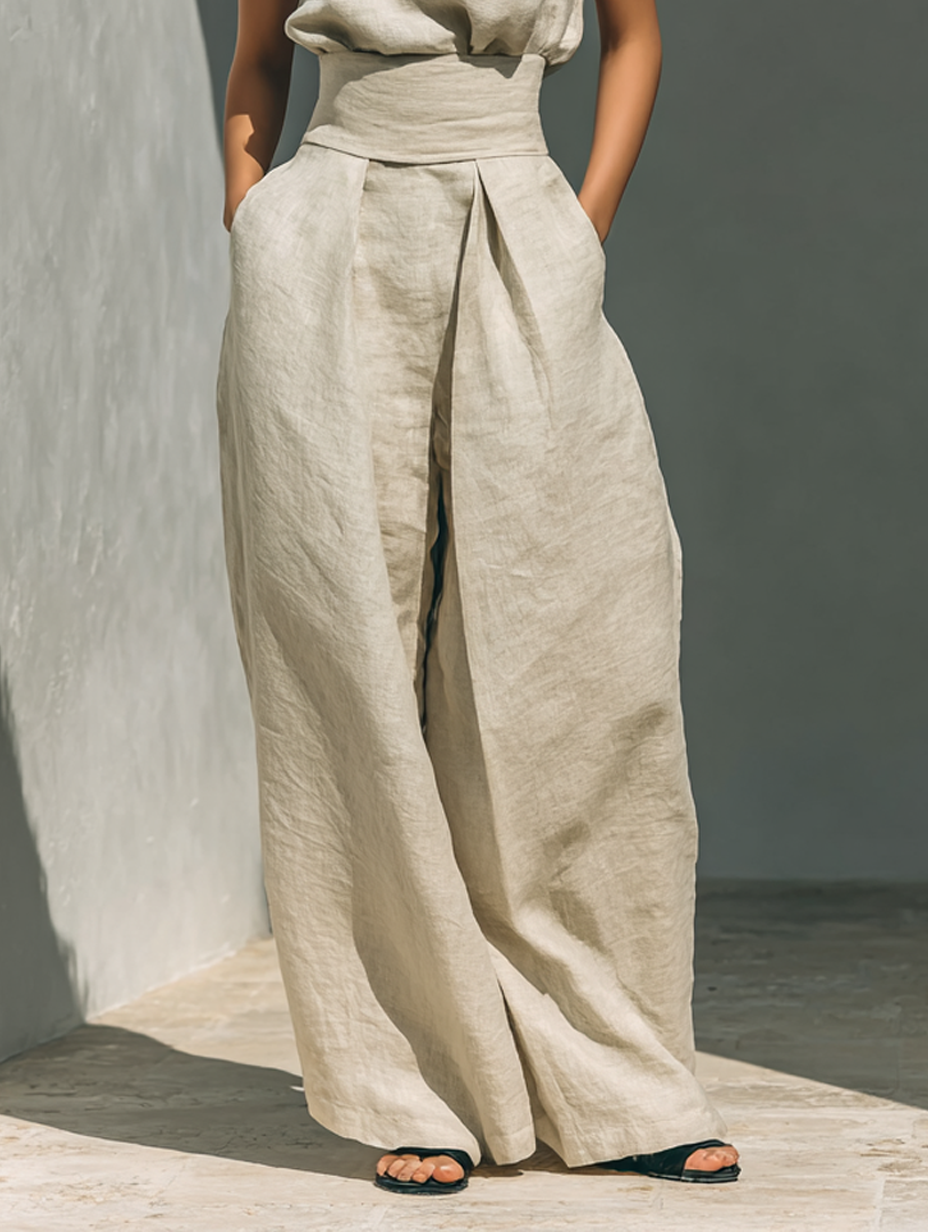 Elegantes Damen Set – Ärmelbluse und Weitgeschnittene Hose für Stilvolle Sommertage 6