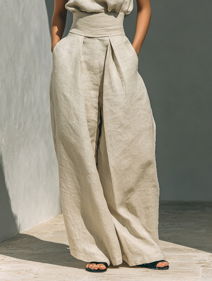 Elegantes Damen Set – Ärmelbluse und Weitgeschnittene Hose für Stilvolle Sommertage 6