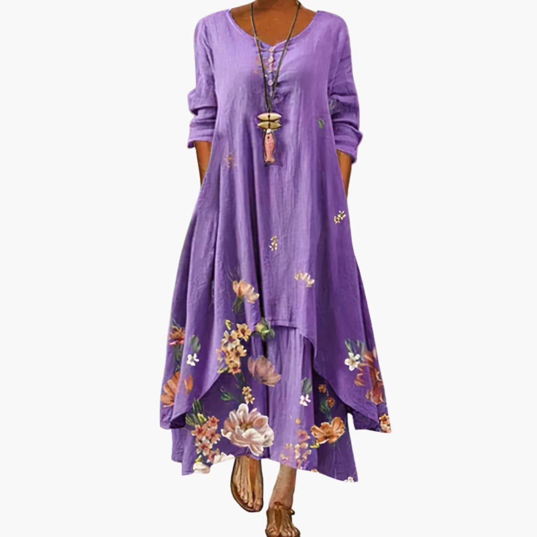 Elegantes Damenkleid mit langen Ärmeln für den Sommer - Stilvolles A-Linien Kleid 0