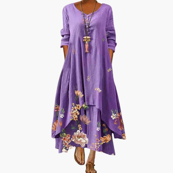 Elegantes Damenkleid mit langen Ärmeln für den Sommer - Stilvolles A-Linien Kleid 0