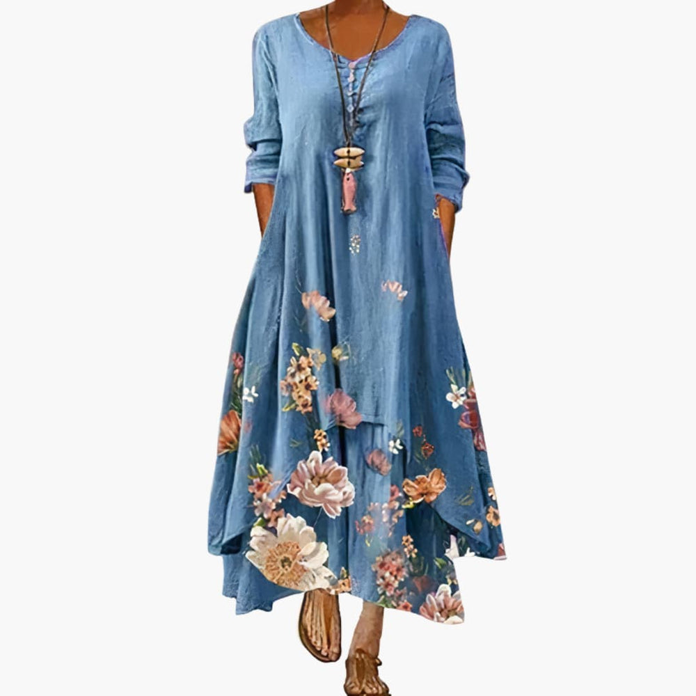 Elegantes Damenkleid mit langen Ärmeln für den Sommer - Stilvolles A-Linien Kleid 1