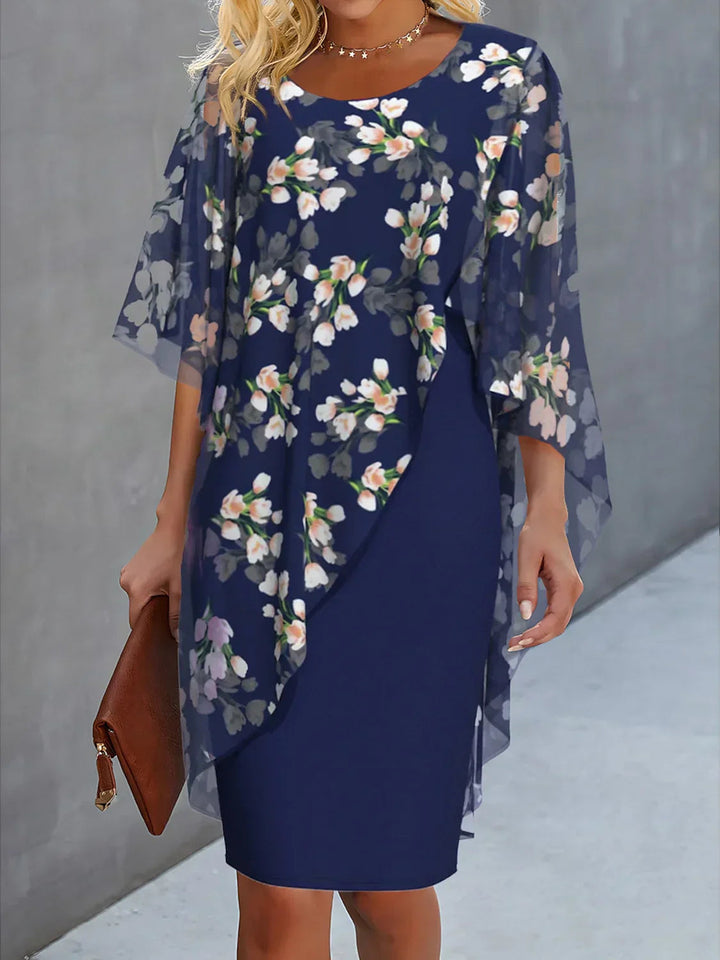 Elegantes Maxi-Blumenkleid für Damen mit Umhang für Sommerfeiern 0