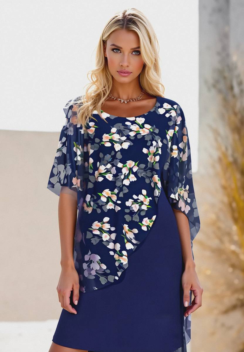 Elegantes Maxi-Blumenkleid für Damen mit Umhang für Sommerfeiern 1