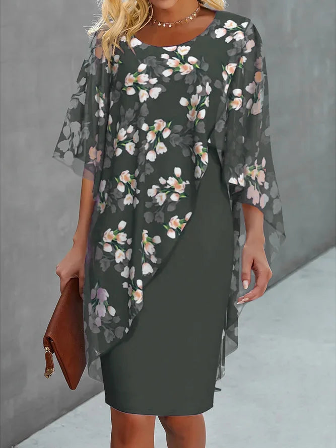 Elegantes Maxi-Blumenkleid für Damen mit Umhang für Sommerfeiern 3