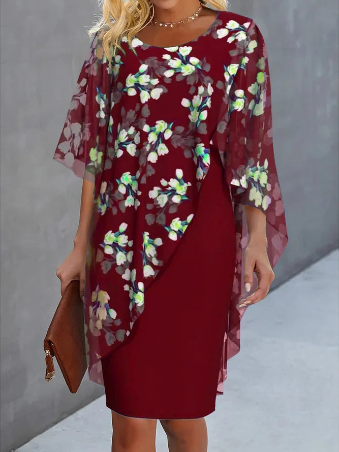 Elegantes Maxi-Blumenkleid für Damen mit Umhang für Sommerfeiern 4