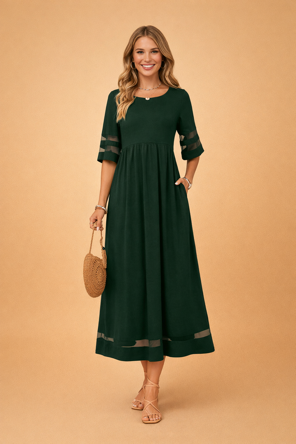 Elegantes Maxikleid Damen – Stilvolles Sommerkleid mit Rundhalsausschnitt für Lange Kleider und Maxikleider im Sommer 0