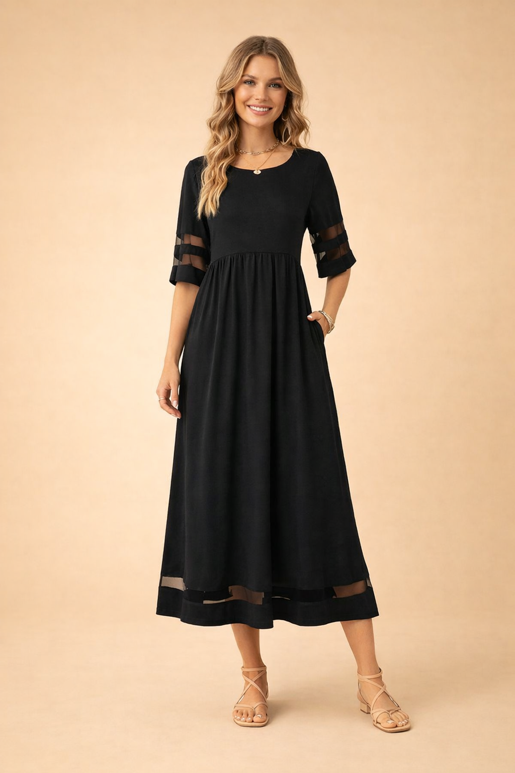 Elegantes Maxikleid Damen – Stilvolles Sommerkleid mit Rundhalsausschnitt für Lange Kleider und Maxikleider im Sommer 2