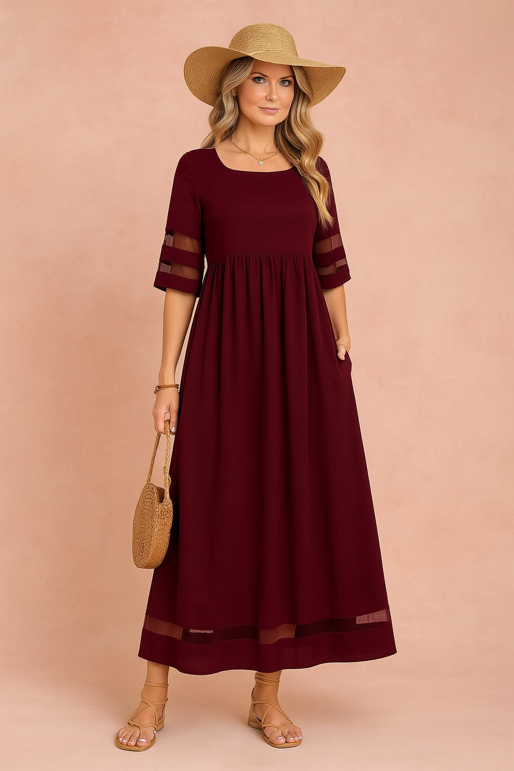 Elegantes Maxikleid Damen mit Taschen – Vielseitiges Lange Kleid für Sommer, Ideal für Büro und Abendveranstaltungen 1