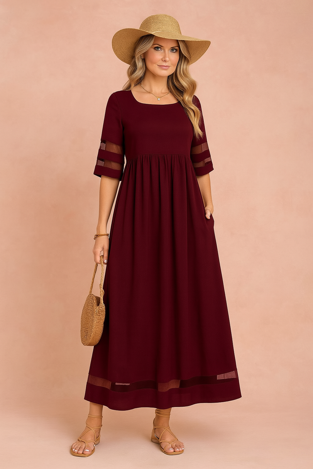 Elegantes Maxikleid Damen mit Taschen – Vielseitiges Lange Kleid für Sommer, Ideal für Büro und Abendveranstaltungen 1