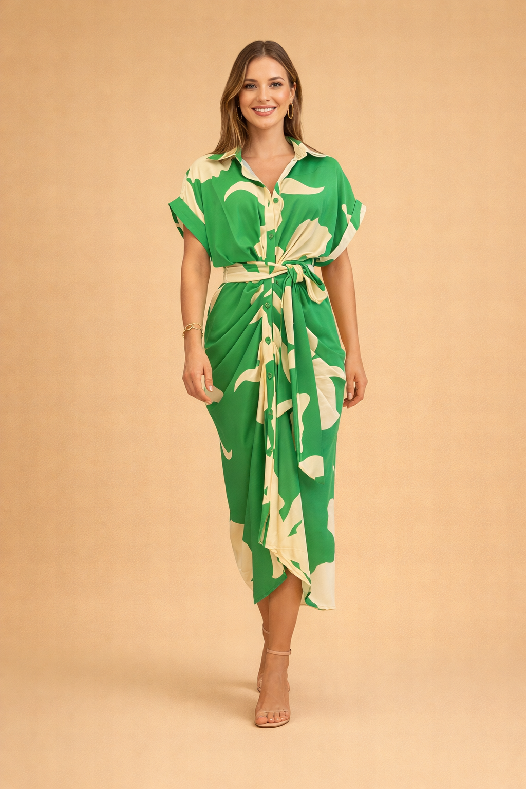 Elegantes Maxikleid für Frauen | Sommerkleid mit Schleife und kurzen Ärmeln 0