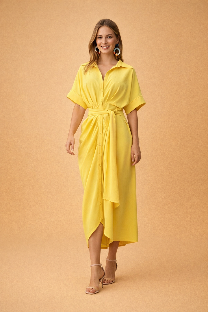 Elegantes Maxikleid für Frauen | Sommerkleid mit Schleife und kurzen Ärmeln 2