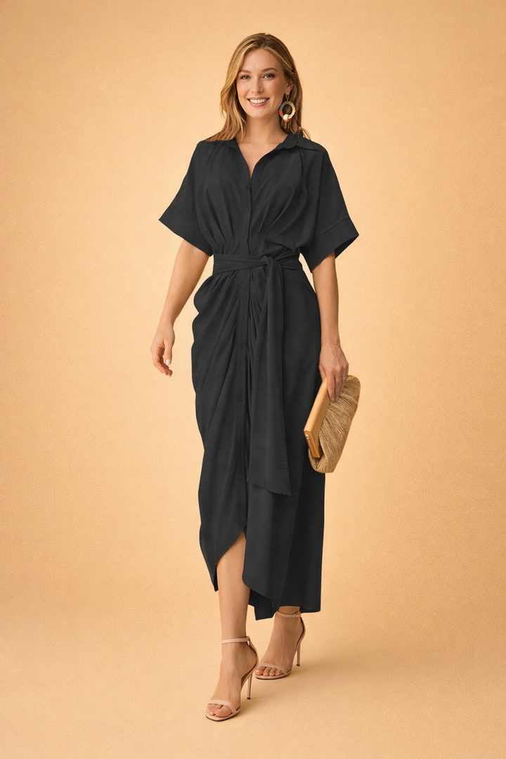 Elegantes Maxikleid für Frauen | Sommerkleid mit Schleife und kurzen Ärmeln 3
