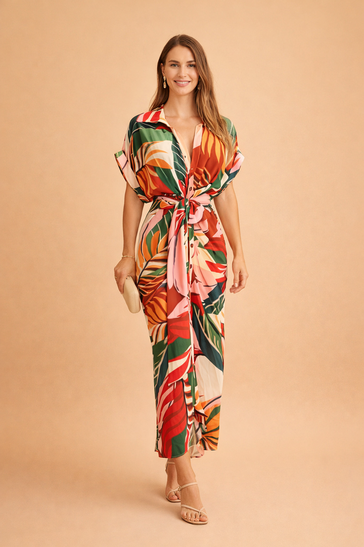 Elegantes Maxikleid für Frauen | Sommerkleid mit Schleife und kurzen Ärmeln 5