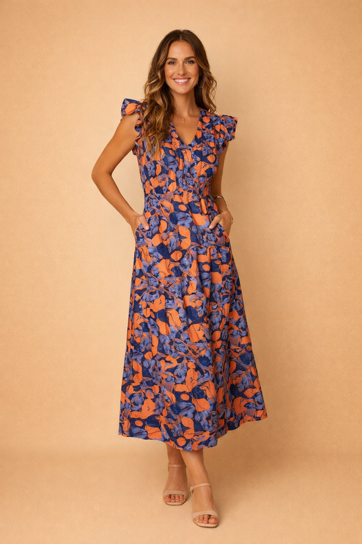 Elegantes Maxikleid im Boho-Stil mit V-Ausschnitt und Rüschen für Damen 0