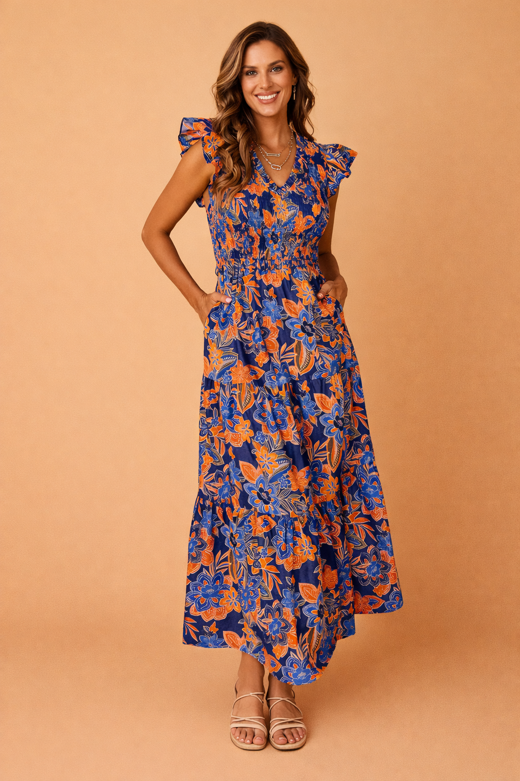 Elegantes Maxikleid im Boho-Stil mit V-Ausschnitt und Rüschen für Damen 2