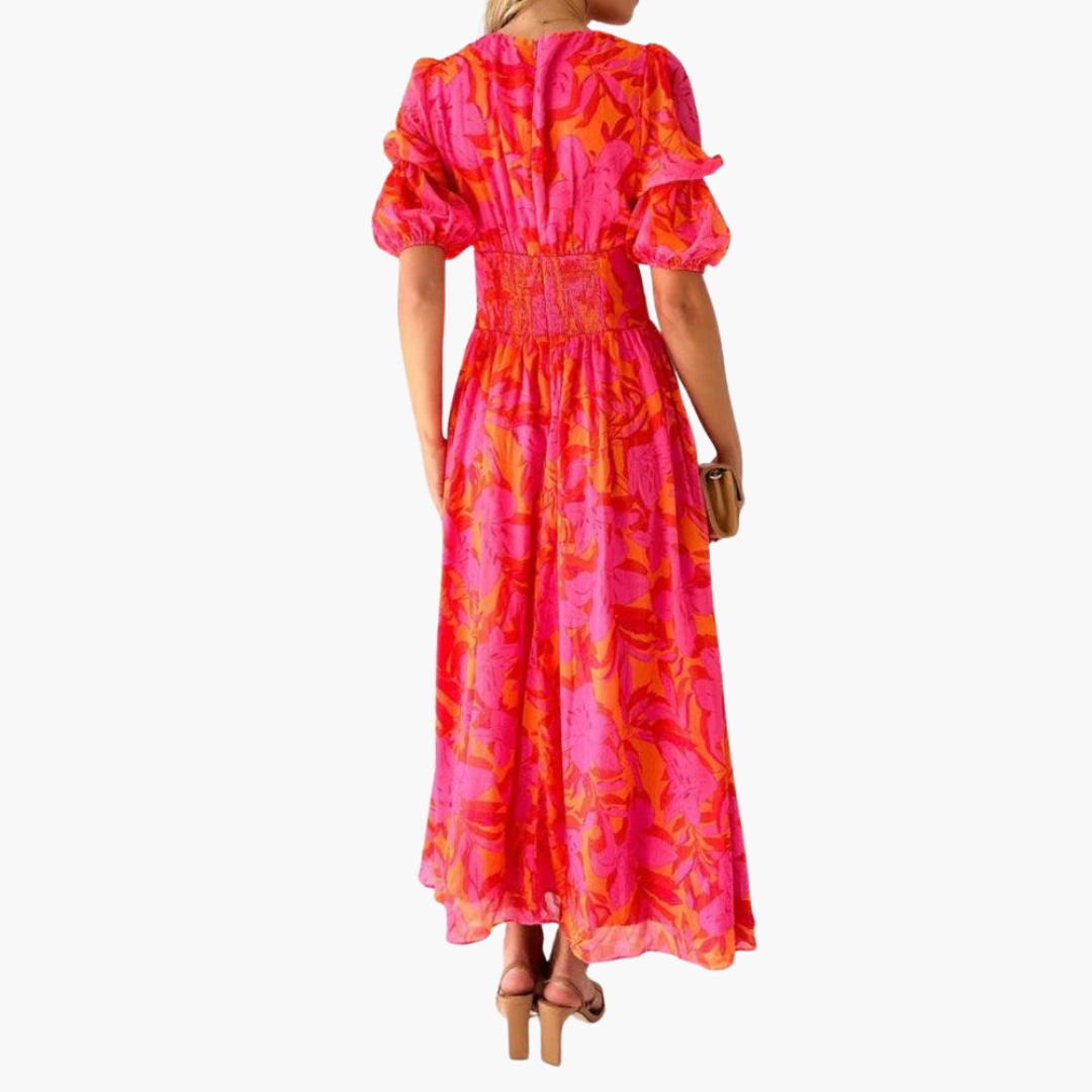 Elegantes Maxikleid mit V-Ausschnitt und Puffärmeln für Sommerpartys und Hochzeiten 2