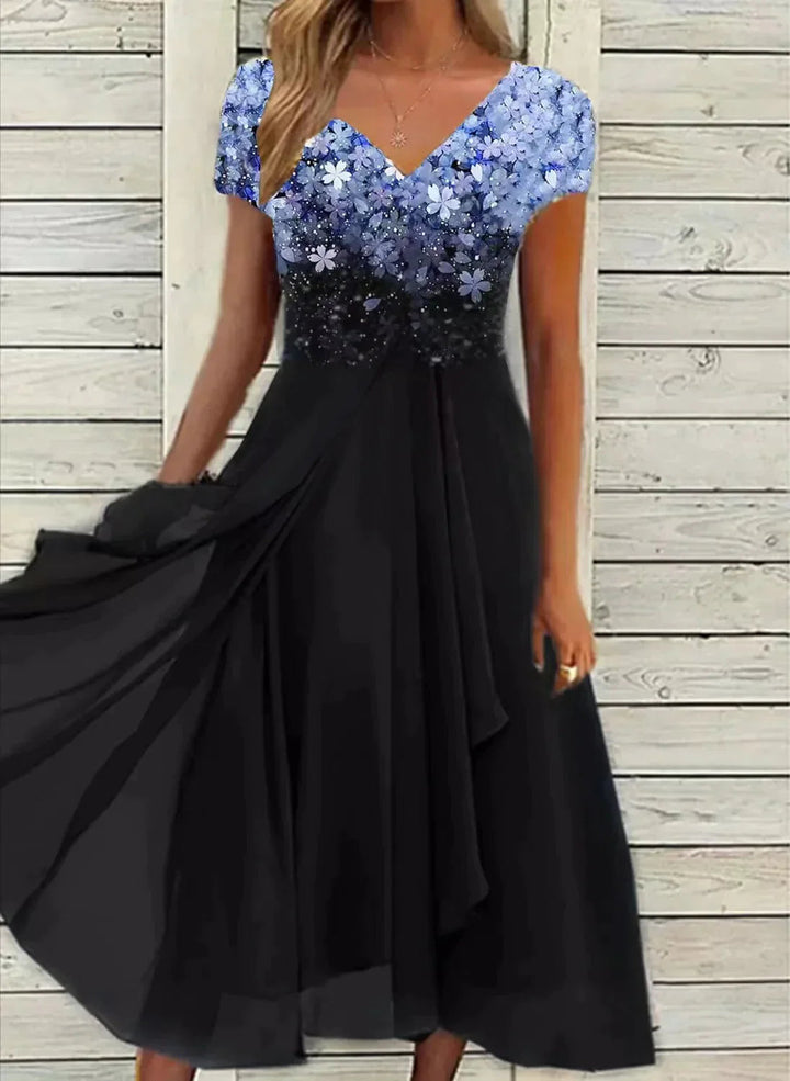 Elegantes Midi-Cocktailkleid mit floralem Oberteil für festliche Anlässe 0