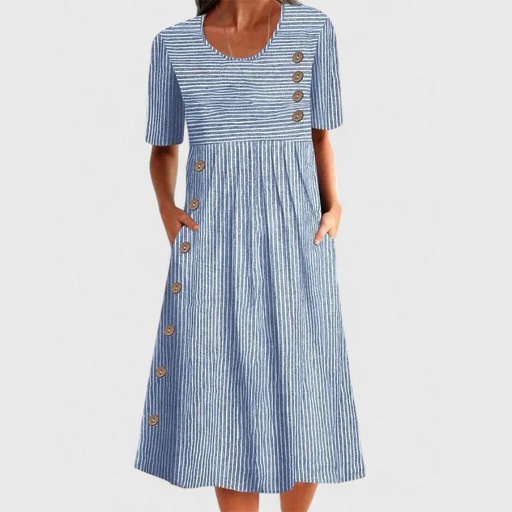 Elegantes Midi-Sommerkleid Damen mit Streifen – Bequem, Figurschmeichelnd & Stilvoll für Warme Tage 0