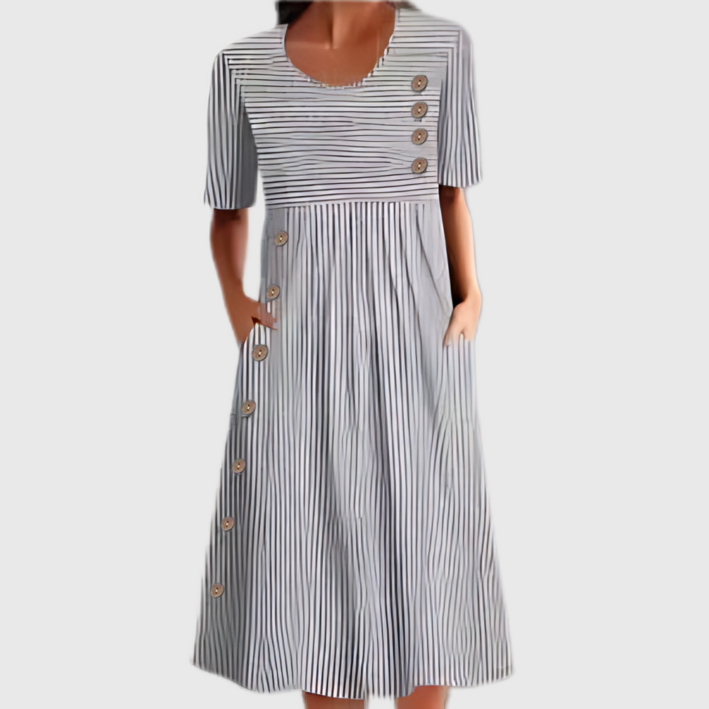 Elegantes Midi-Sommerkleid Damen mit Streifen – Bequem, Figurschmeichelnd & Stilvoll für Warme Tage 1