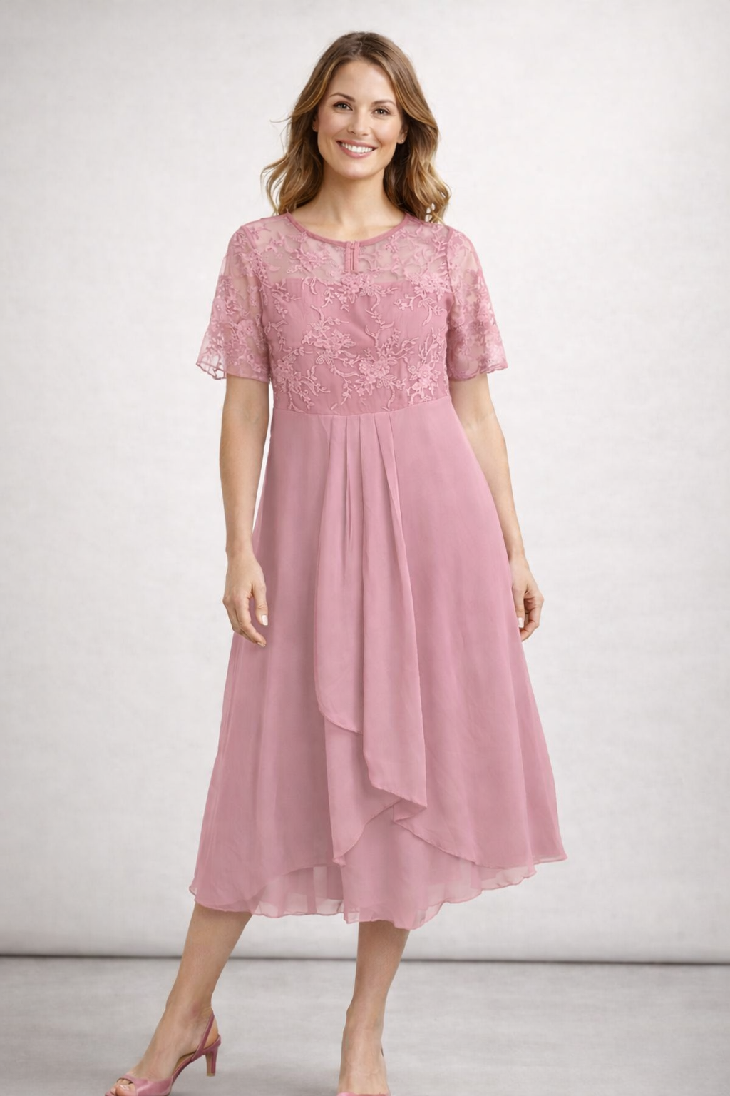Elegantes Midi-Sommerkleid für Damen mit Spitzenoberteil – Ideal für Hochzeiten und Sommerpartys 0