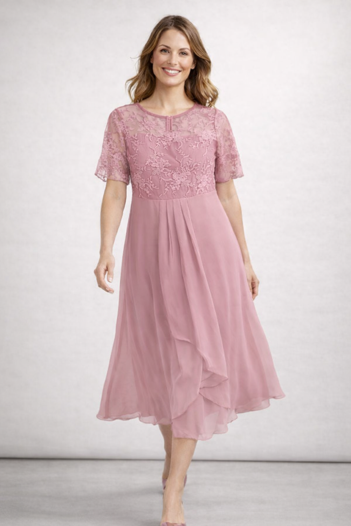 Elegantes Midi-Sommerkleid für Damen mit Spitzenoberteil – Ideal für Hochzeiten und Sommerpartys 1