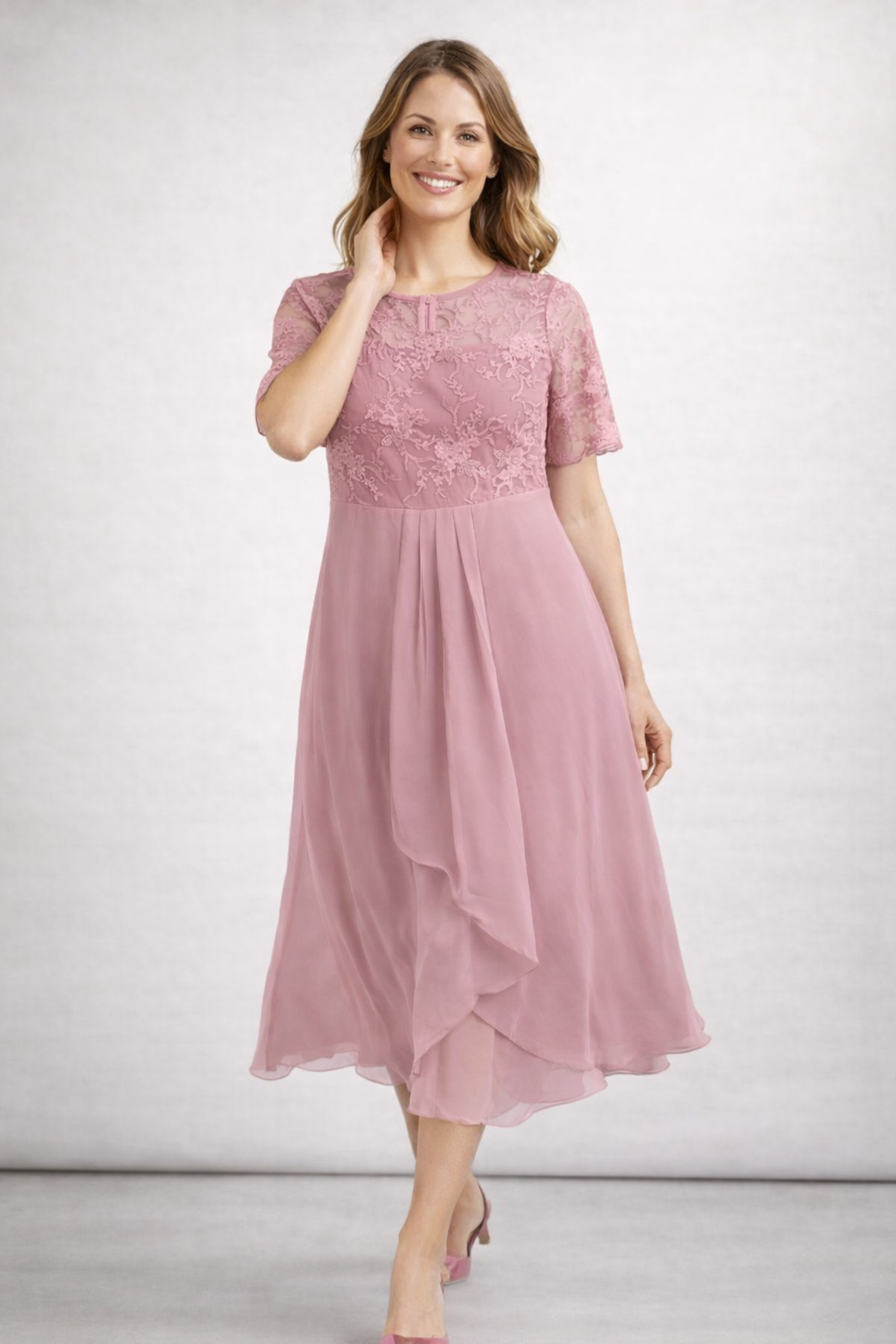 Elegantes Midi-Sommerkleid für Damen mit Spitzenoberteil – Ideal für Hochzeiten und Sommerpartys 2