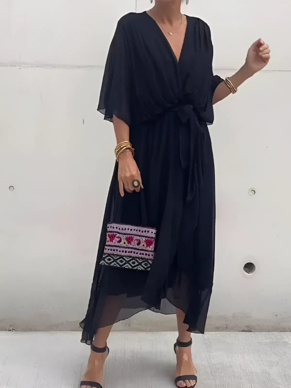 Elegantes Midi-Wickelkleid für stilvolle Anlässe und Alltag 0