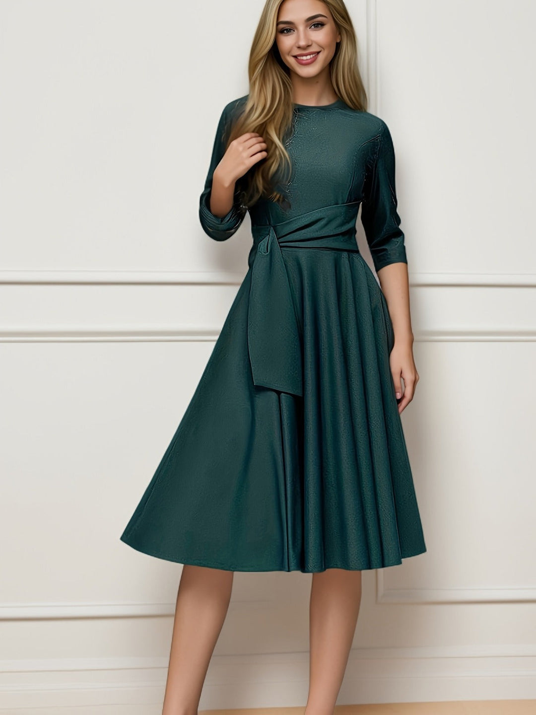 Elegantes Midikleid für Damen - Vielseitiges Festliches Kleid mit Schleife, Ideal für Büro und Abendveranstaltungen 3