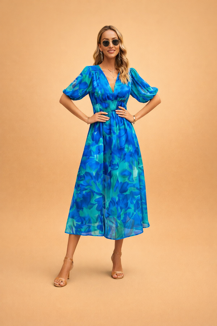 Elegantes Midikleid für Damen mit Blumenmuster für den Sommer 1