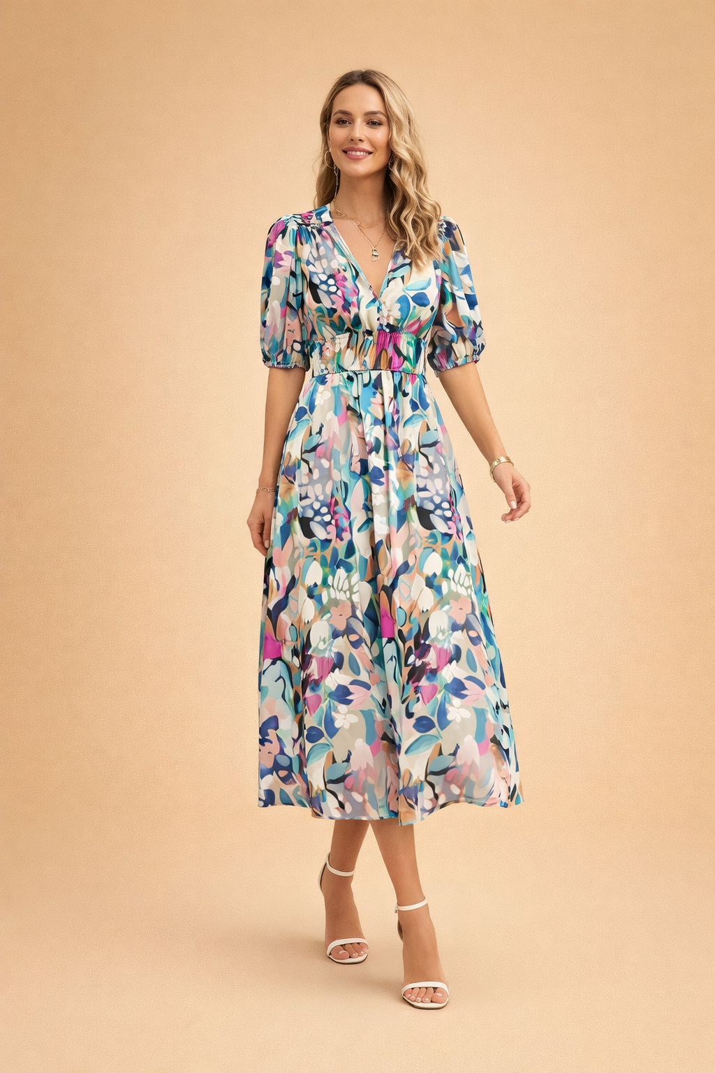 Elegantes Midikleid für Damen mit Blumenmuster für den Sommer 2