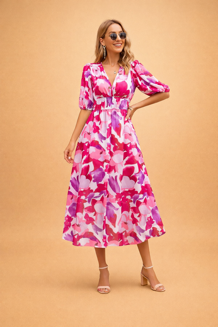 Elegantes Midikleid für Damen mit Blumenmuster für den Sommer 3