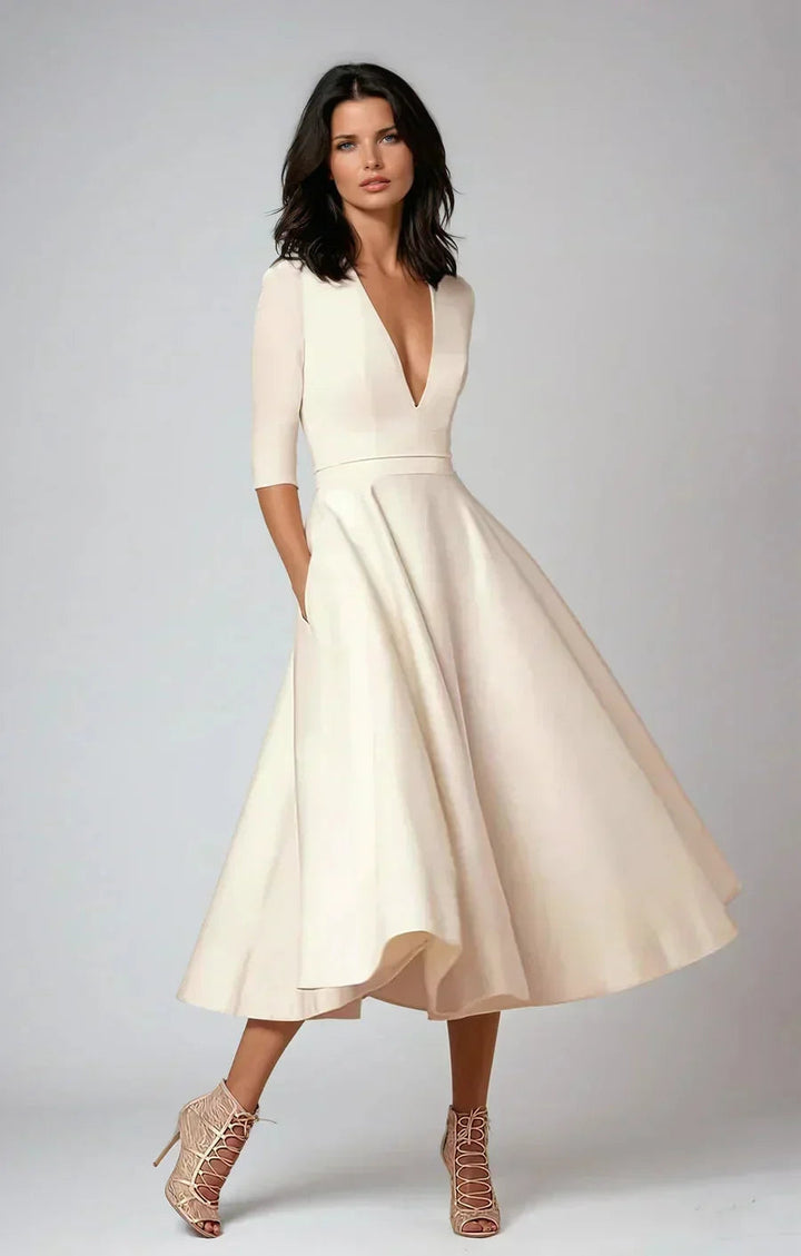 Elegantes Midikleid mit V-Ausschnitt und 3/4-Ärmeln für besondere Anlässe 0