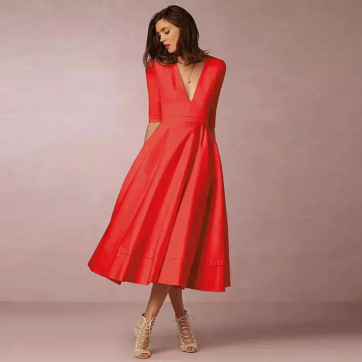 Elegantes Midikleid mit V-Ausschnitt und 3/4-Ärmeln für besondere Anlässe 2