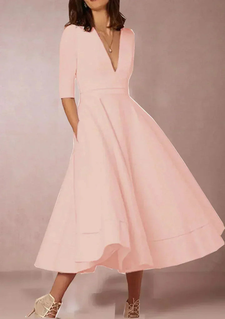 Elegantes Midikleid mit V-Ausschnitt und 3/4-Ärmeln für besondere Anlässe 3
