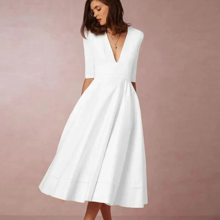 Elegantes Midikleid mit V-Ausschnitt und 3/4-Ärmeln für besondere Anlässe 4