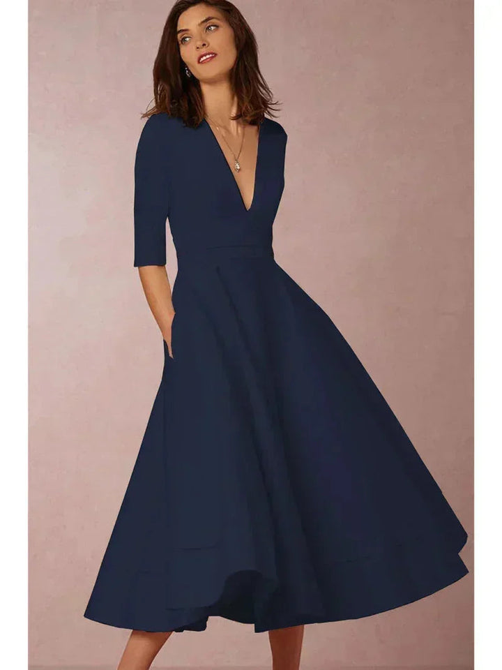 Elegantes Midikleid mit V-Ausschnitt und 3/4-Ärmeln für besondere Anlässe 5