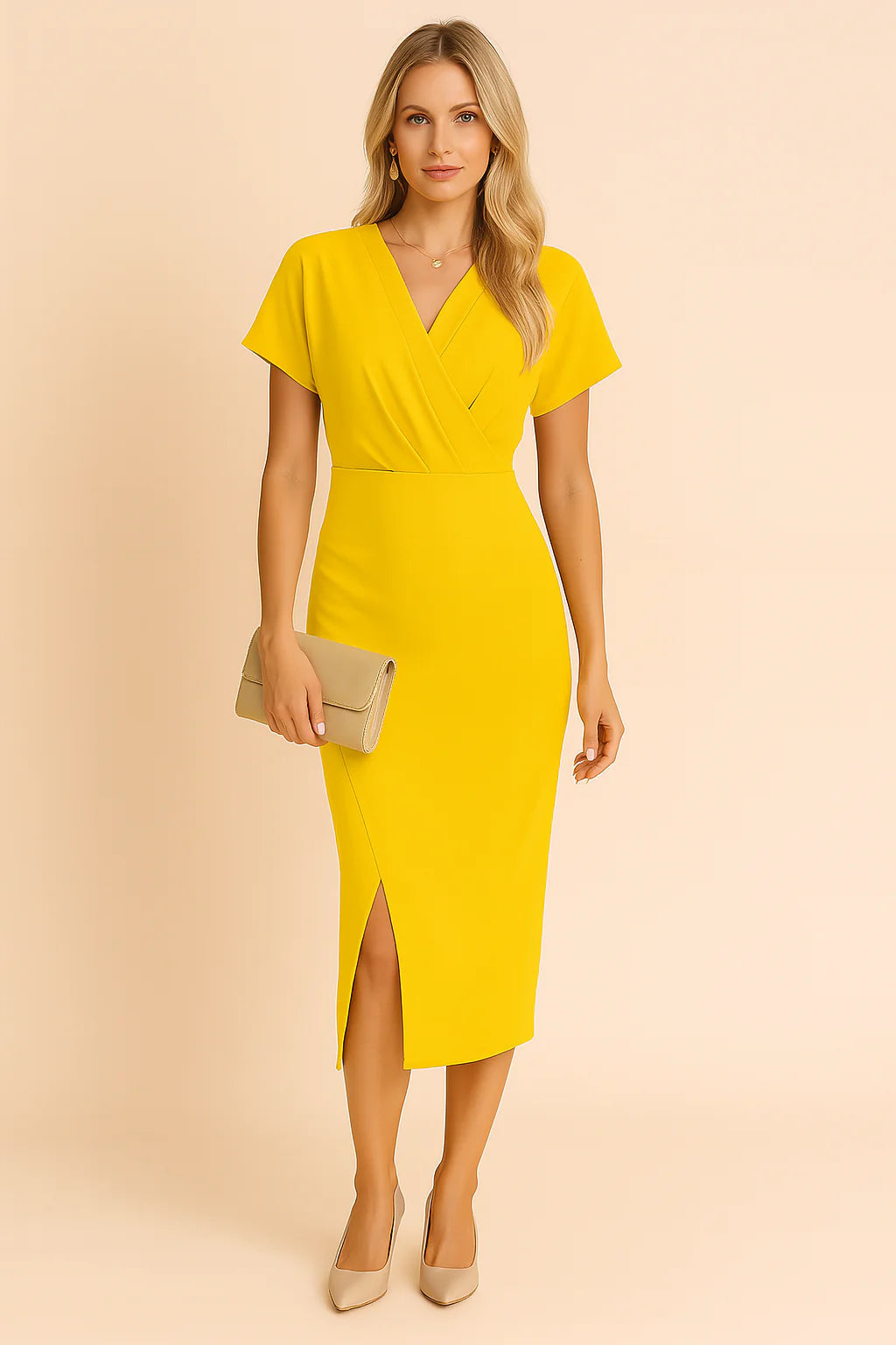 Elegantes Midikleid mit V-Ausschnitt und Schlitz für besondere Anlässe 6