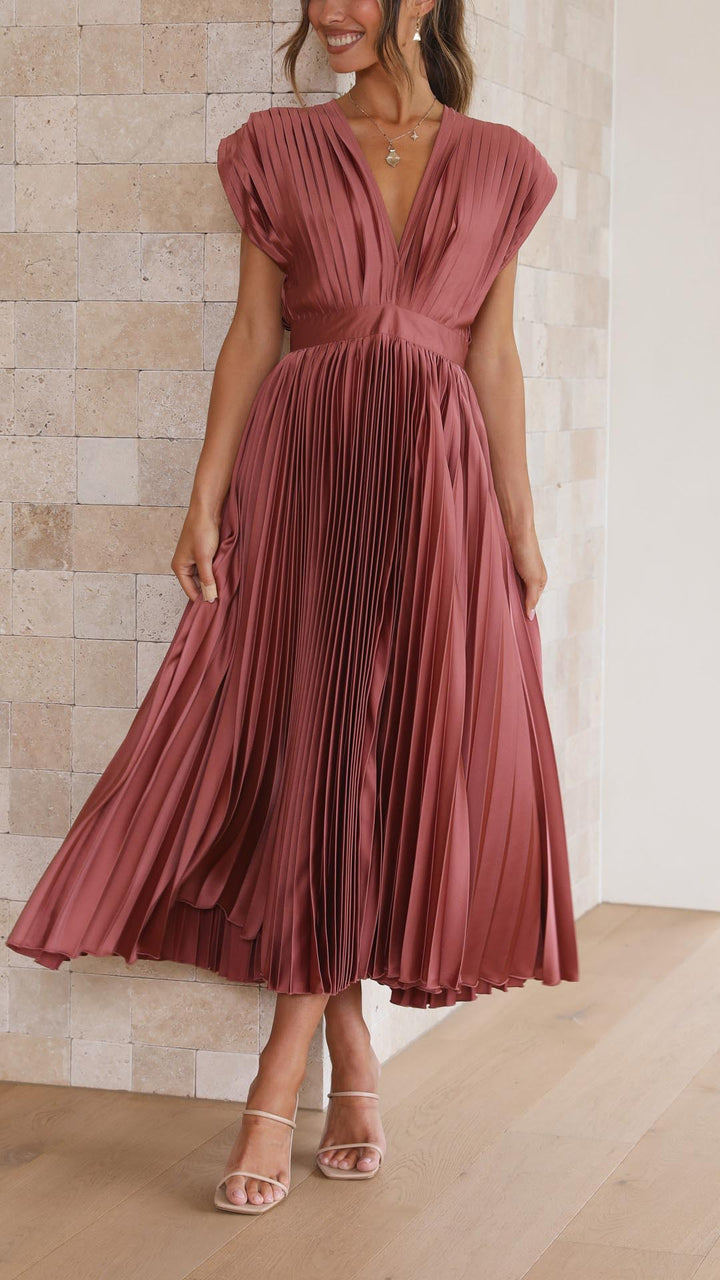Elegantes Plissee Maxikleid Sommer für Frauen – Lange Kleider für Feste und besondere Anlässe 0