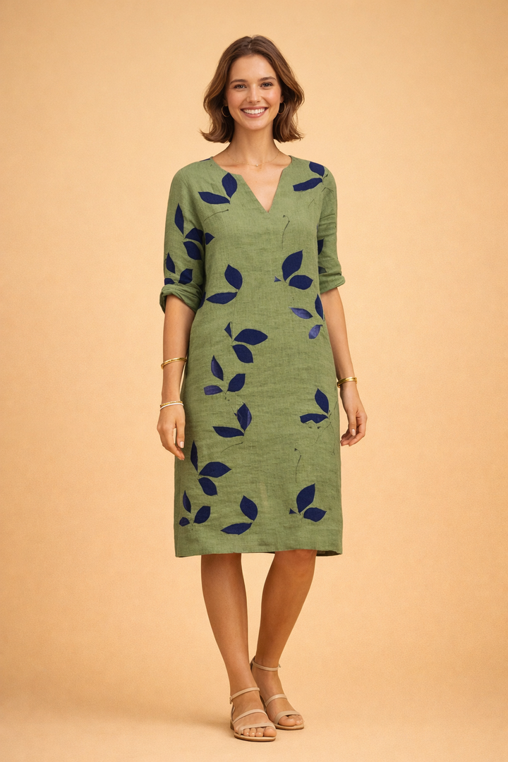 Elegantes Sommerkleid Damen mit Blätterprint – Vielseitiges Sommerkleid für Frauen, Ideal für Jeden Anlass 0