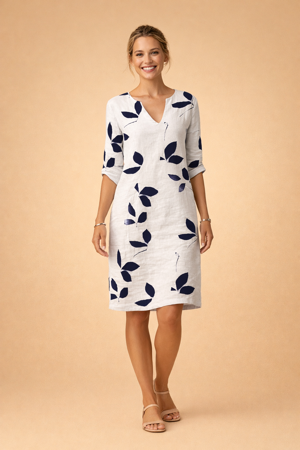 Elegantes Sommerkleid Damen mit Blätterprint – Vielseitiges Sommerkleid für Frauen, Ideal für Jeden Anlass 1