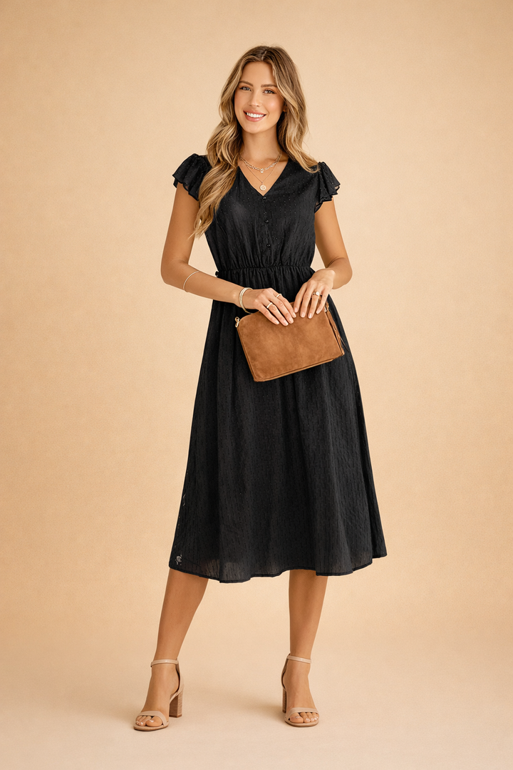 Elegantes Sommerkleid für Frauen - Midi-Länge, V-Ausschnitt, Rüschenärmel 2
