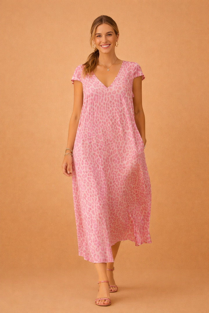 Elegantes V-Ausschnitt Kleid mit kurzen Ärmeln für Frauen - Stilvolles Sommerkleid 0