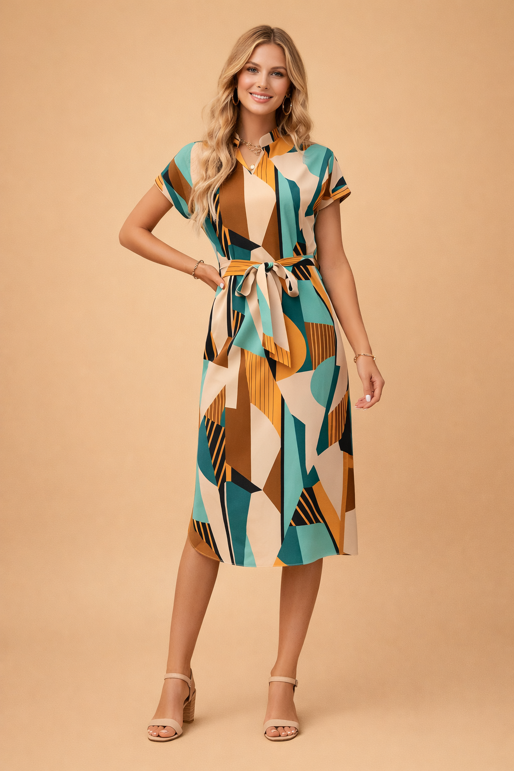 Elegantes V-Ausschnitt Midikleid für Damen – Freizeitkleid mit Fledermausärmeln für den Sommer 0