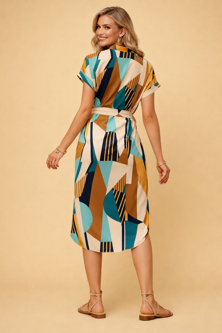 Elegantes V-Ausschnitt Midikleid für Damen – Freizeitkleid mit Fledermausärmeln für den Sommer 1
