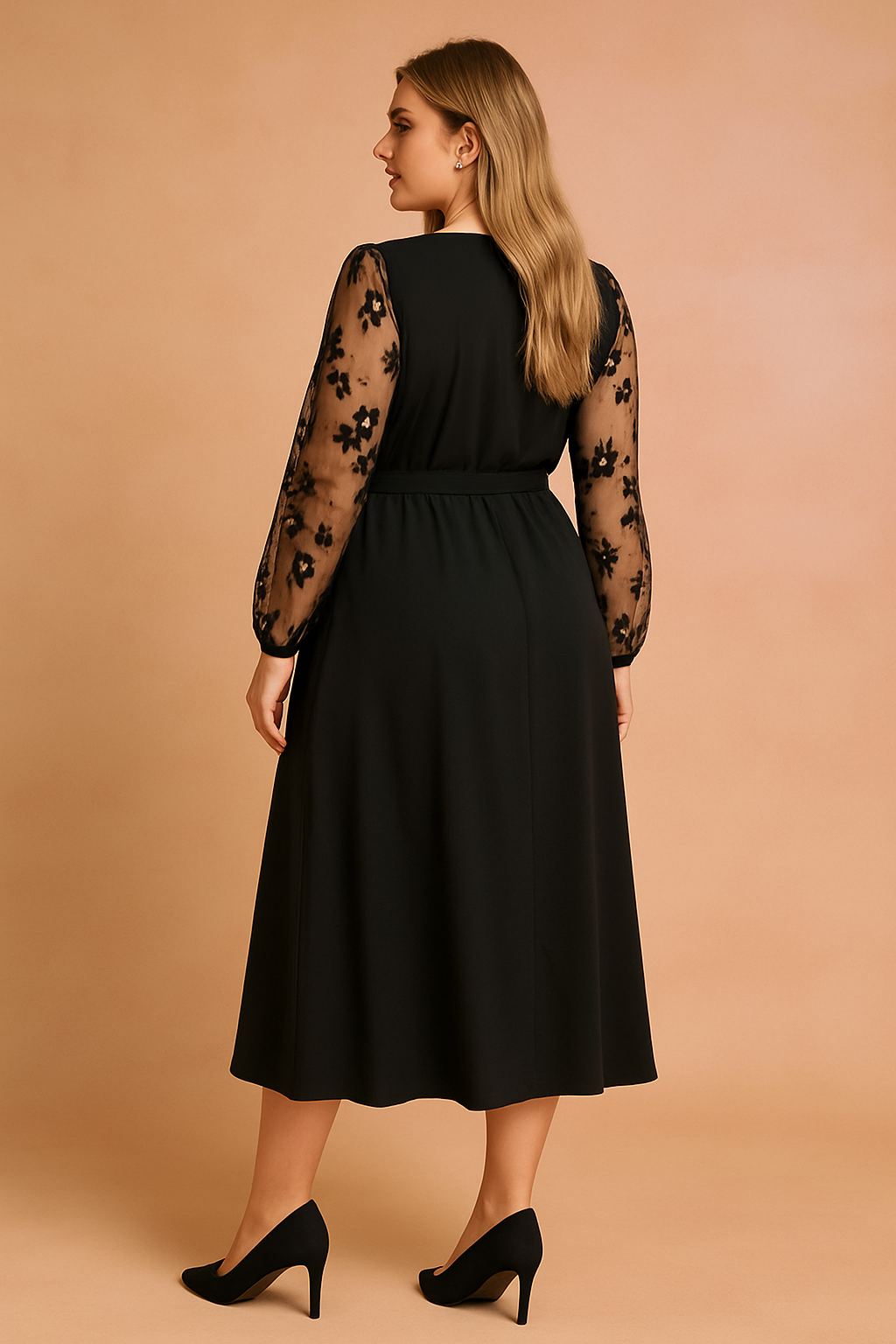 Elegantes Wickelkleid für Damen mit transparenten Ärmeln und Schleife 3