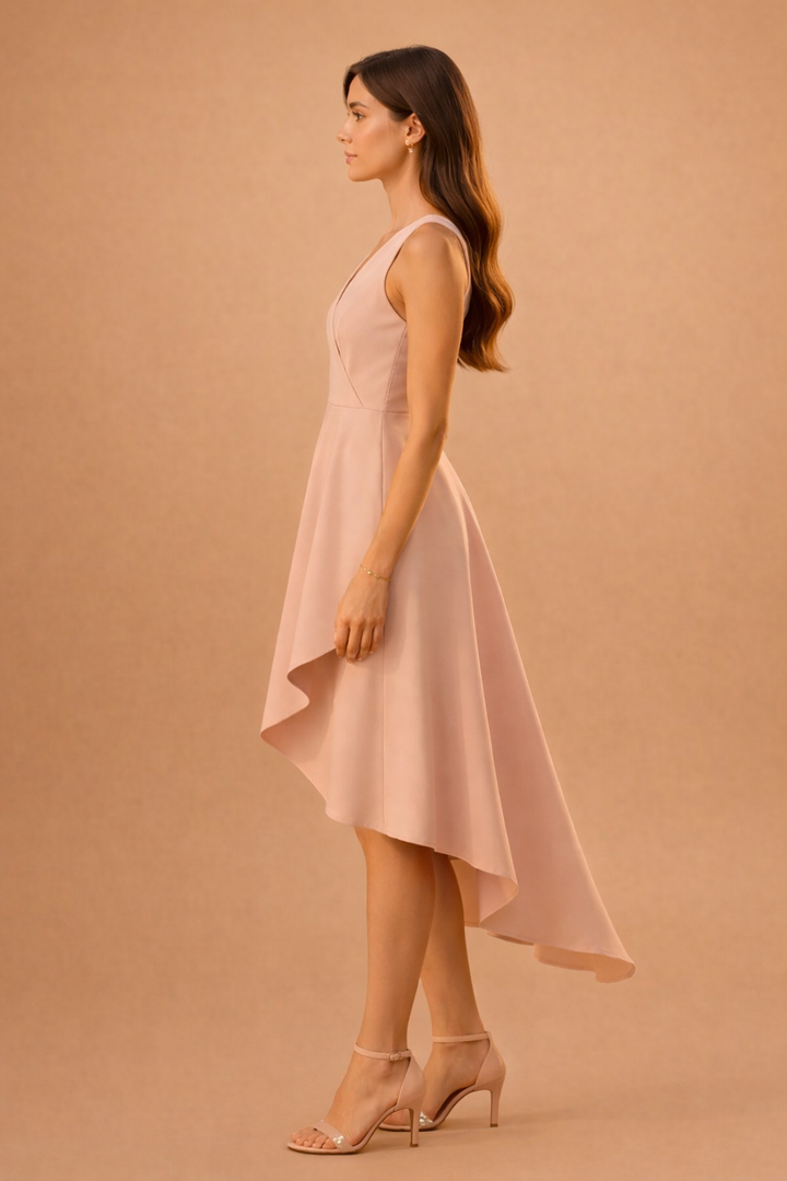 Elegantes Wickelkleid für Frauen mit V-Ausschnitt und asymmetrischem Saum 1